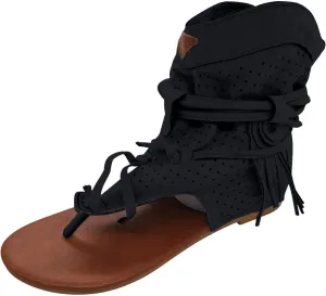 Sandals for Women Dressy Summer Flat Vintage Clip Toe Flip Flops Boho Fringe Tassel Sandals 2023 Bohemian Retro Casual Roman Beach Shoes Boots