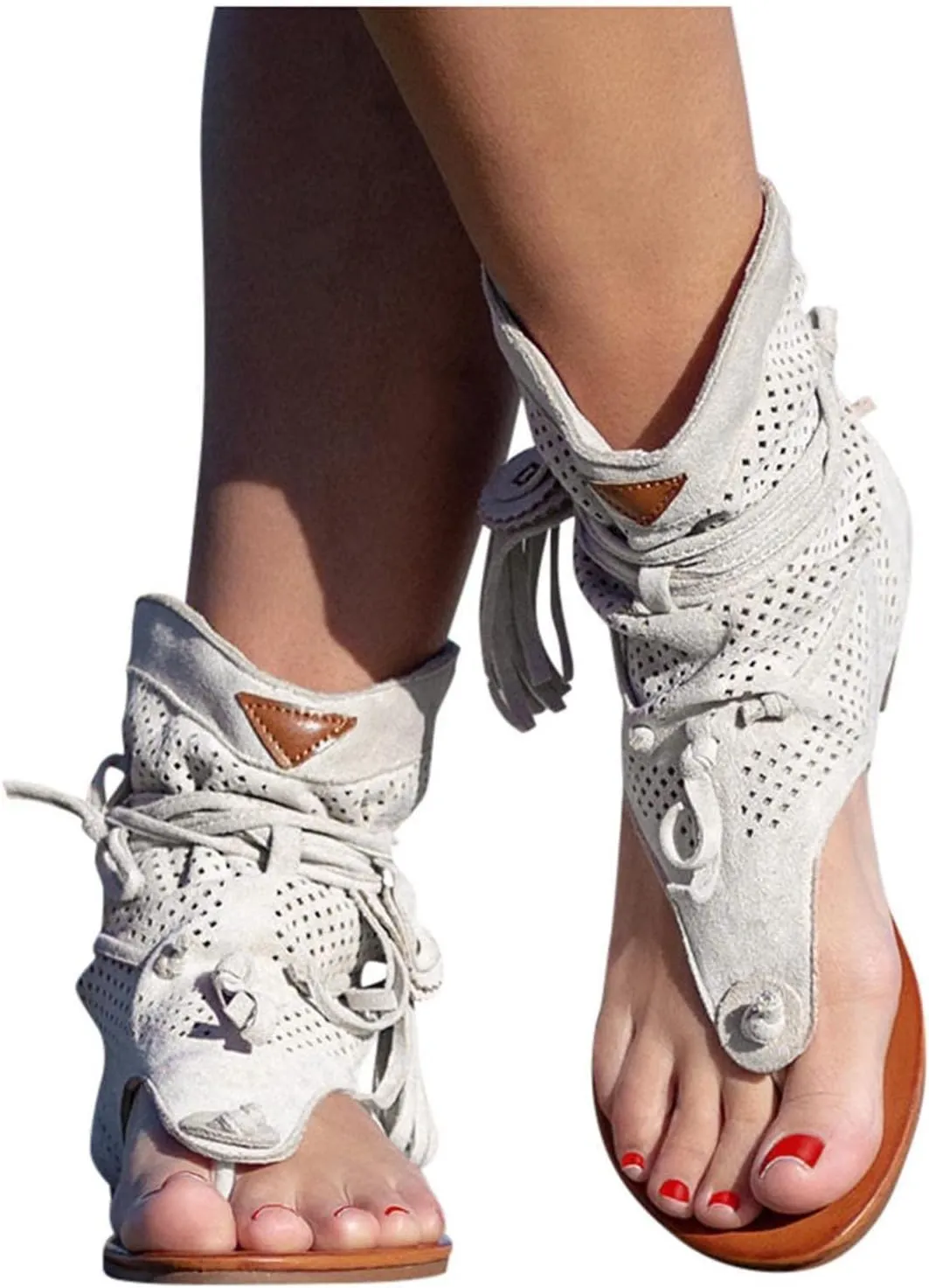 Sandals for Women Dressy Summer Flat Vintage Clip Toe Flip Flops Boho Fringe Tassel Sandals 2023 Bohemian Retro Casual Roman Beach Shoes Boots