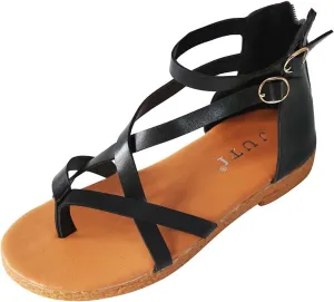 Sandals Women Gladiator Flat Strappy Sandal Dressy Summer Thong Cross Straps Zipper Open Toe Flip Flops Boho Comfortable Ladies Casual Beach Shoes
