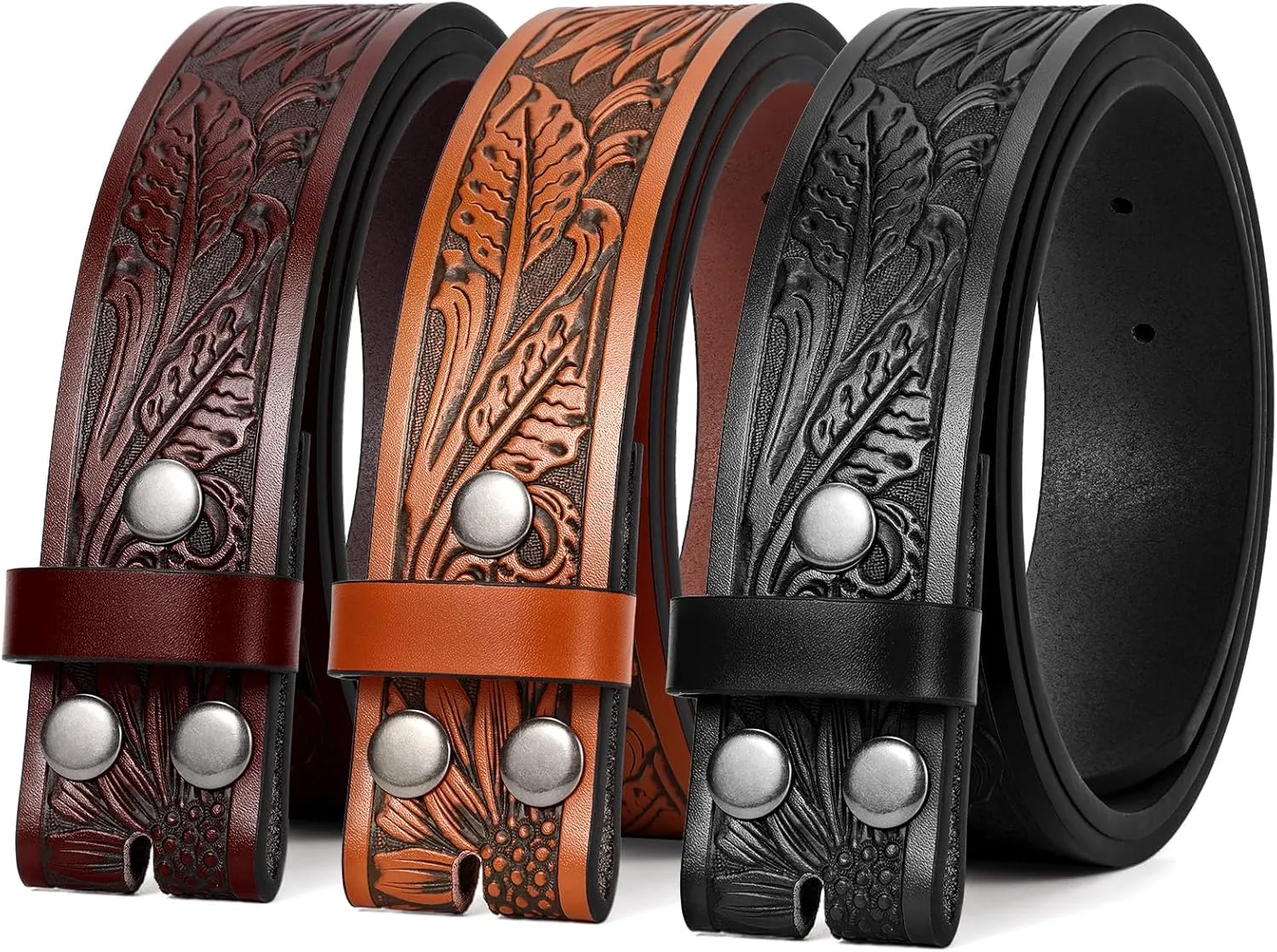SANSTHS 3 Pack Western Belts for Men Woman without Buckle, Cowgirl Cowboy Belt for Buckle Western Leather Belt for Jeans