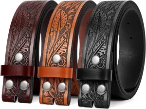 SANSTHS 3 Pack Western Belts for Men Woman without Buckle, Cowgirl Cowboy Belt for Buckle Western Leather Belt for Jeans