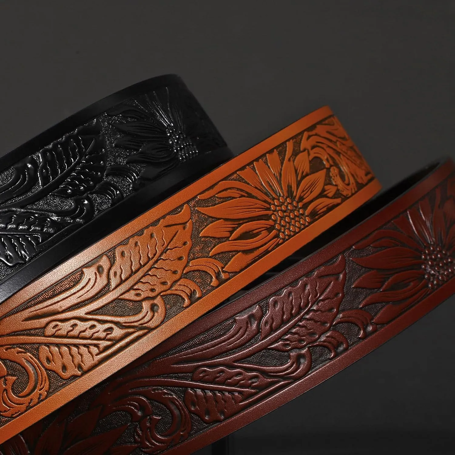 SANSTHS 3 Pack Western Belts for Men Woman without Buckle, Cowgirl Cowboy Belt for Buckle Western Leather Belt for Jeans