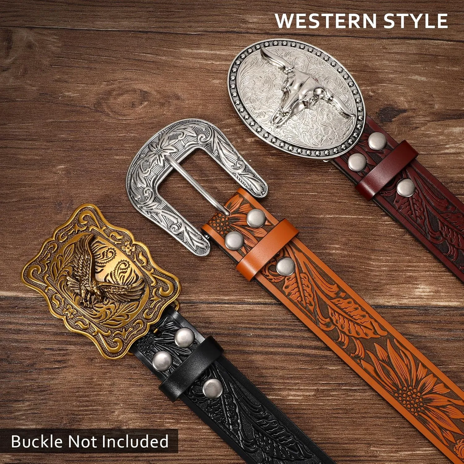 SANSTHS 3 Pack Western Belts for Men Woman without Buckle, Cowgirl Cowboy Belt for Buckle Western Leather Belt for Jeans