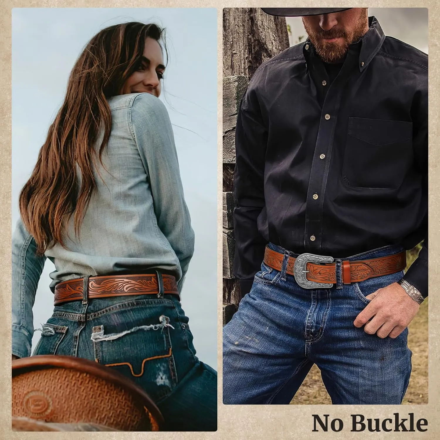 SANSTHS 3 Pack Western Belts for Men Woman without Buckle, Cowgirl Cowboy Belt for Buckle Western Leather Belt for Jeans