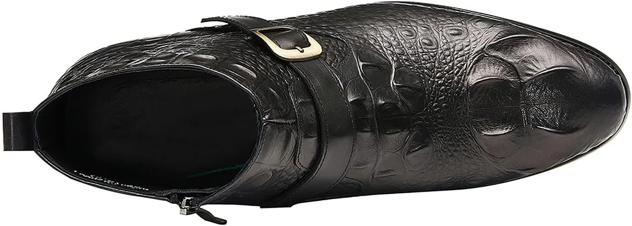Santimon Mens Chelsea Boots Dress Casual Zipper Buckles Genuine Leather Alligator Patent Ankle Boots for Men Fashion Prom Wedding Party Cowboy Tuexdo Western Boots