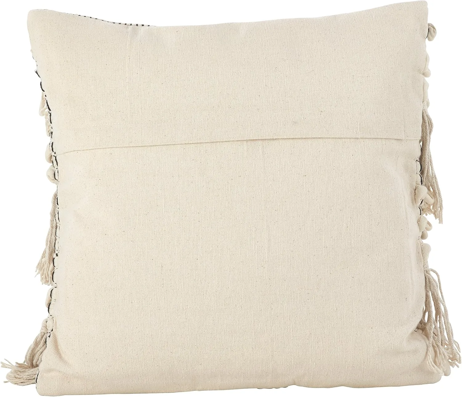 SARO LIFESTYLE Moroccan Wedding Blanket Design Fringe Cotton Down Filled Throw Pillow, 18" x 18", Ivory