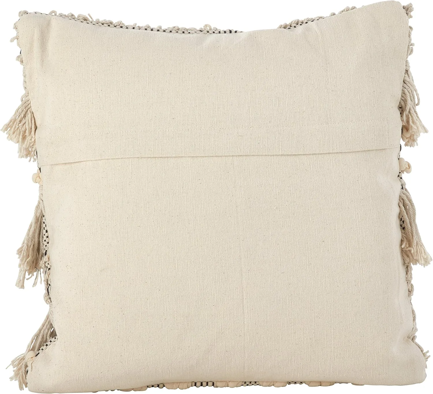 SARO LIFESTYLE Moroccan Wedding Blanket Style Fringe Cotton Down Filled Throw Pillow, 18" x 18", Ivory