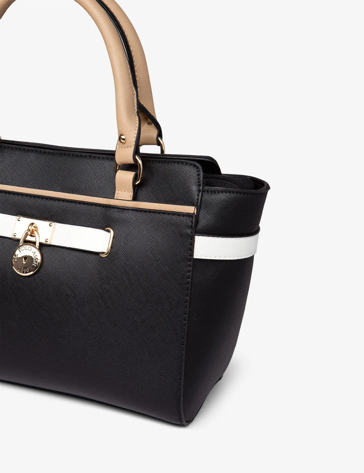 SATCHEL HAND BAG WITH BELTED LOCK