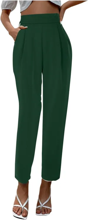 Satin Pants for Women High Waisted Pants Casual Loose Fitting Slacks with Imitation Silk Pockets Stretchy Trousers