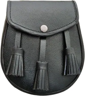 Scottish Kilt Sporran - Black Leather Celtic Kilt Pouch With Chain Belt - Elegant Leather Fanny Pack Waist Bag