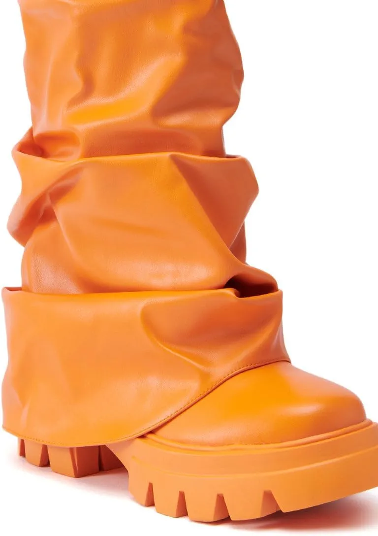 sexytag Women's Metallic Boots Slouchy Foldover Platform Round Toe Western Pull-On Fashion Boots