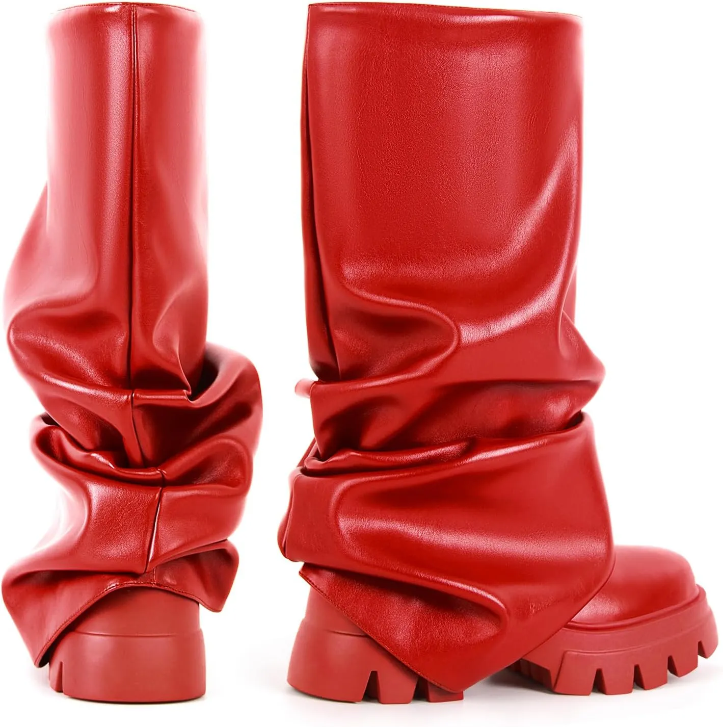sexytag Women's Metallic Boots Slouchy Foldover Platform Round Toe Western Pull-On Fashion Boots