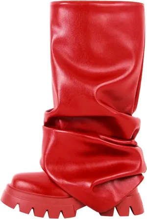 sexytag Women's Metallic Boots Slouchy Foldover Platform Round Toe Western Pull-On Fashion Boots