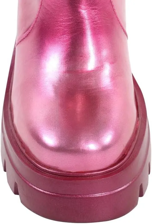 sexytag Women's Metallic Boots Slouchy Foldover Platform Round Toe Western Pull-On Fashion Boots
