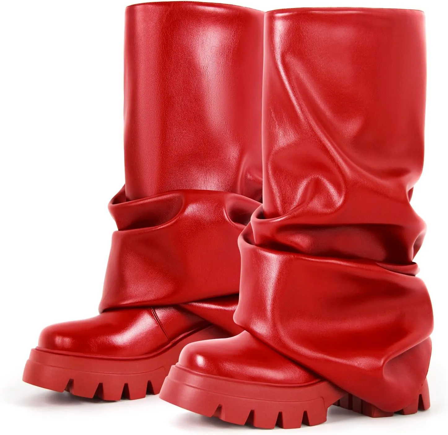 sexytag Women's Metallic Boots Slouchy Foldover Platform Round Toe Western Pull-On Fashion Boots