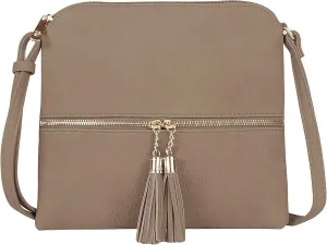 SG SUGU Lightweight Medium Crossbody Bag Shoulder Bag with Tassel and Zipper Pocket