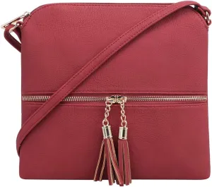 SG SUGU Lightweight Medium Crossbody Bag Shoulder Bag with Tassel and Zipper Pocket