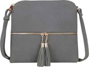 SG SUGU Lightweight Medium Crossbody Bag Shoulder Bag with Tassel and Zipper Pocket