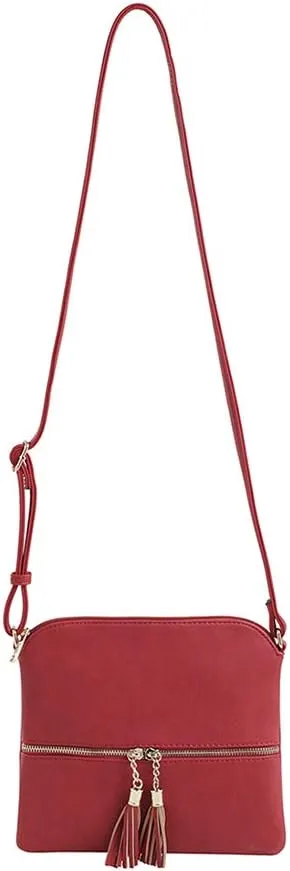 SG SUGU Lightweight Medium Crossbody Bag Shoulder Bag with Tassel and Zipper Pocket