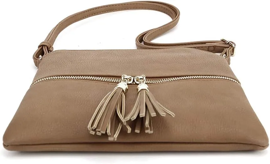 SG SUGU Lightweight Medium Crossbody Bag Shoulder Bag with Tassel and Zipper Pocket