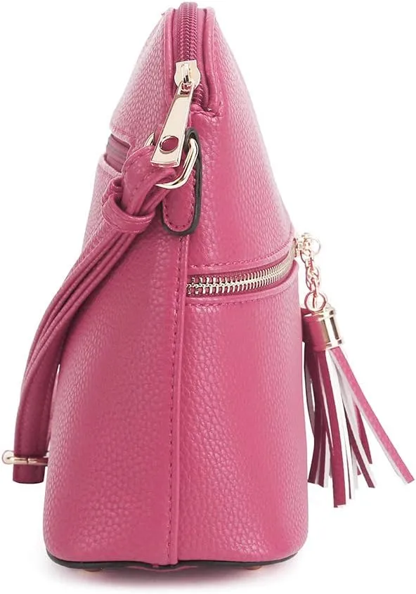 SG SUGU Lunar Lightweight Medium Dome Crossbody Bag Shoulder Bag with Tassel | Zipper Pocket | Adjustable Strap