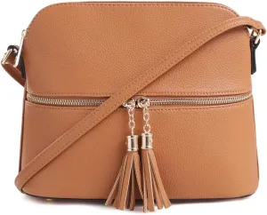 SG SUGU Lunar Lightweight Medium Dome Crossbody Bag Shoulder Bag with Tassel | Zipper Pocket | Adjustable Strap