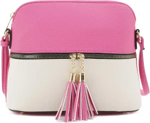 SG SUGU Lunar Lightweight Medium Dome Crossbody Bag Shoulder Bag with Tassel | Zipper Pocket | Adjustable Strap