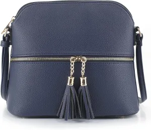 SG SUGU Lunar Lightweight Medium Dome Crossbody Bag Shoulder Bag with Tassel | Zipper Pocket | Adjustable Strap
