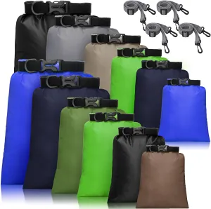 Shappy 12 Pcs Waterproof Dry Bag Set 6 Sizes Lightweight Sacks and Long Adjustable Shoulder Strap Outdoor Water Proof Keep Gear Dry Bag Stuff Sacks for Backpacking, Boating, Hiking, Camping (Dark)