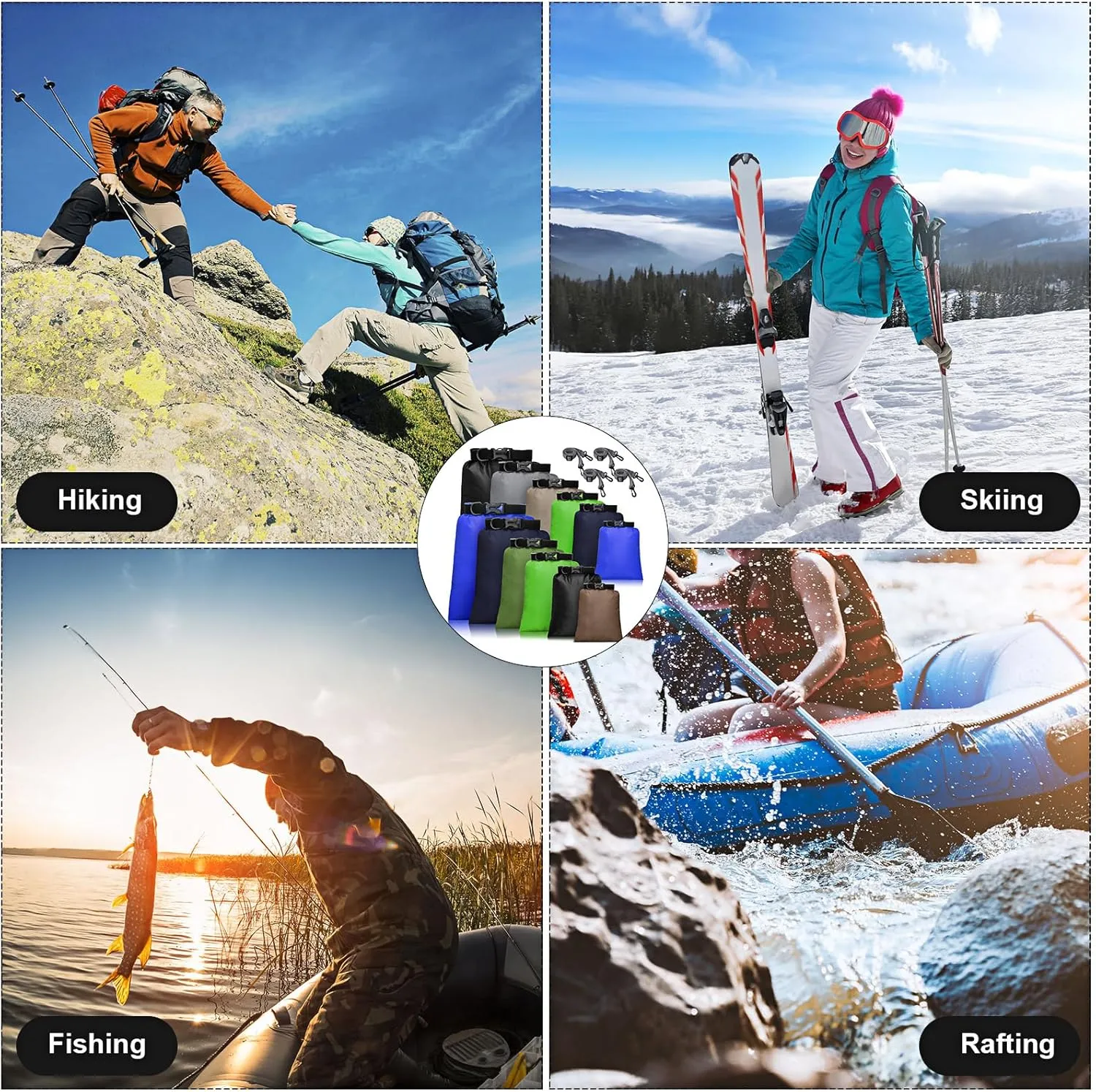 Shappy 12 Pcs Waterproof Dry Bag Set 6 Sizes Lightweight Sacks and Long Adjustable Shoulder Strap Outdoor Water Proof Keep Gear Dry Bag Stuff Sacks for Backpacking, Boating, Hiking, Camping (Dark)