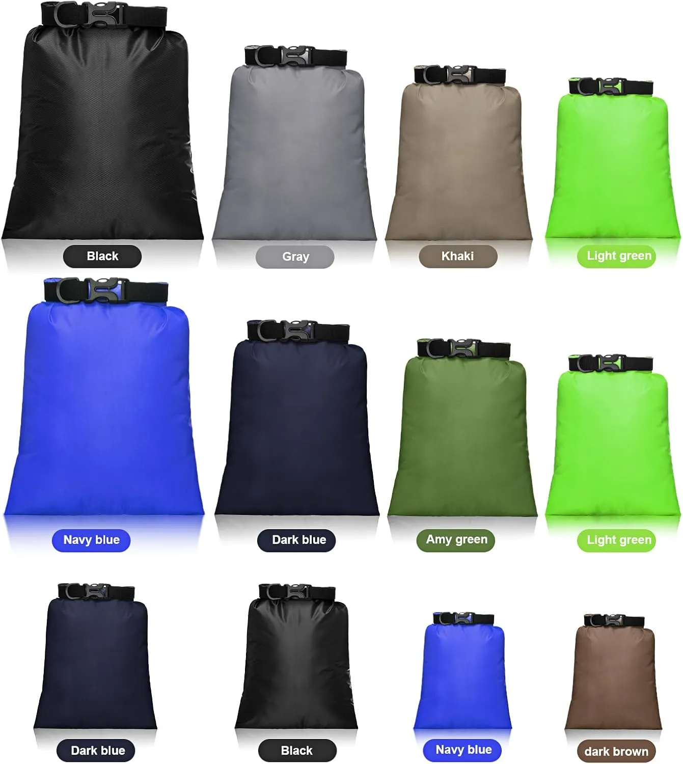 Shappy 12 Pcs Waterproof Dry Bag Set 6 Sizes Lightweight Sacks and Long Adjustable Shoulder Strap Outdoor Water Proof Keep Gear Dry Bag Stuff Sacks for Backpacking, Boating, Hiking, Camping (Dark)
