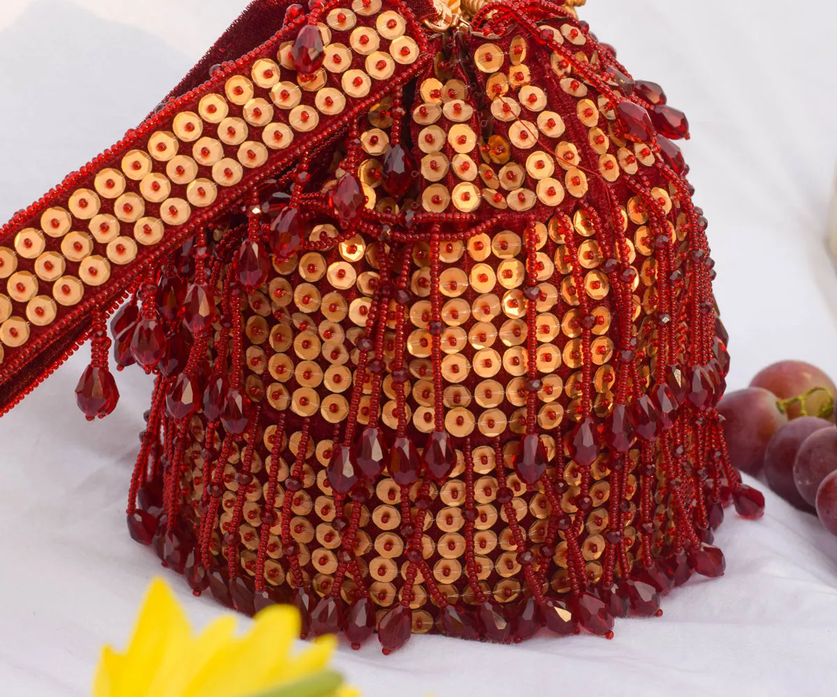 Shayna Bucket Bag – Red & Gold
