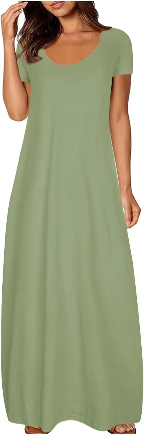 Shirt Dresses for Women Plus Size Casual Short Sleeve Maxi Sundresses Loose Fit Elegant Summer Beach Long Dress