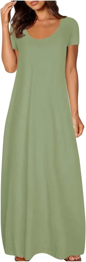 Shirt Dresses for Women Plus Size Casual Short Sleeve Maxi Sundresses Loose Fit Elegant Summer Beach Long Dress