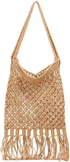 Shopper Bag Women's Hobos Shoulder Bags Mesh Handwoven Bag Female Cotton Rope Leisure Beach Bag Camel, Quicksand Bag
