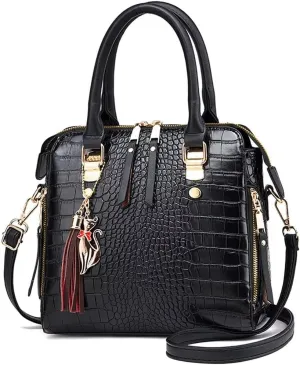 Shoulder Bag for Women Vintage Crocodile Pattern Crossbody Purse Casual Tote Bag Ladies Waterproof Handbag Tassel