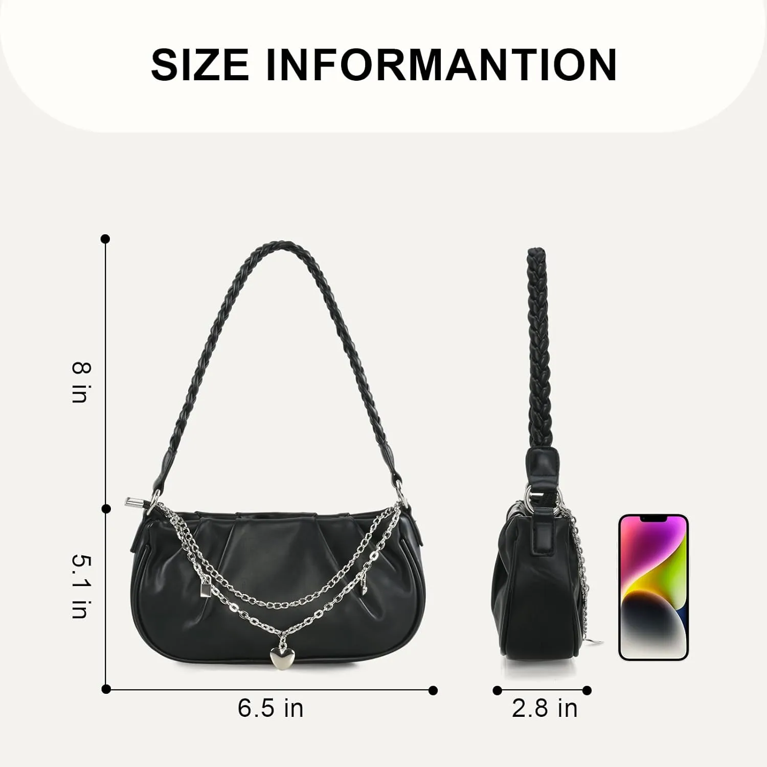 Shoulder Bag for Women Y2K Trendy Ruched Underarm Bag Mini Hobo,the Arm Purses Clutch Purse with Zipper Closure