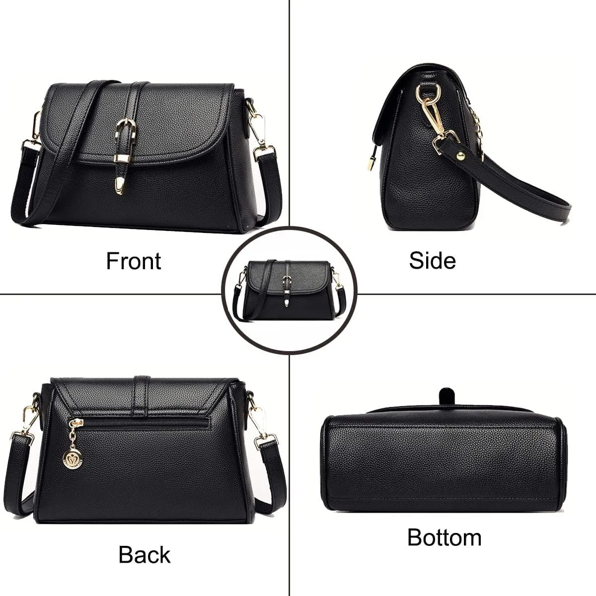 Shoulder Bags and Purses for Women PU Leather Satchel Multi-pocket Crossbody Bag Tote 2 Detachable Shoulder Straps