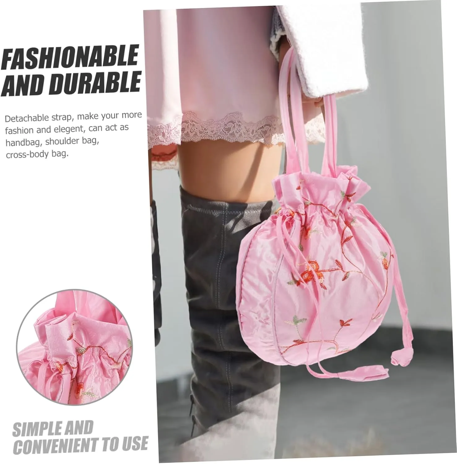 Shoulder Bucket Bag Women Bucket Bag Flower Bucket White Miss Fashion