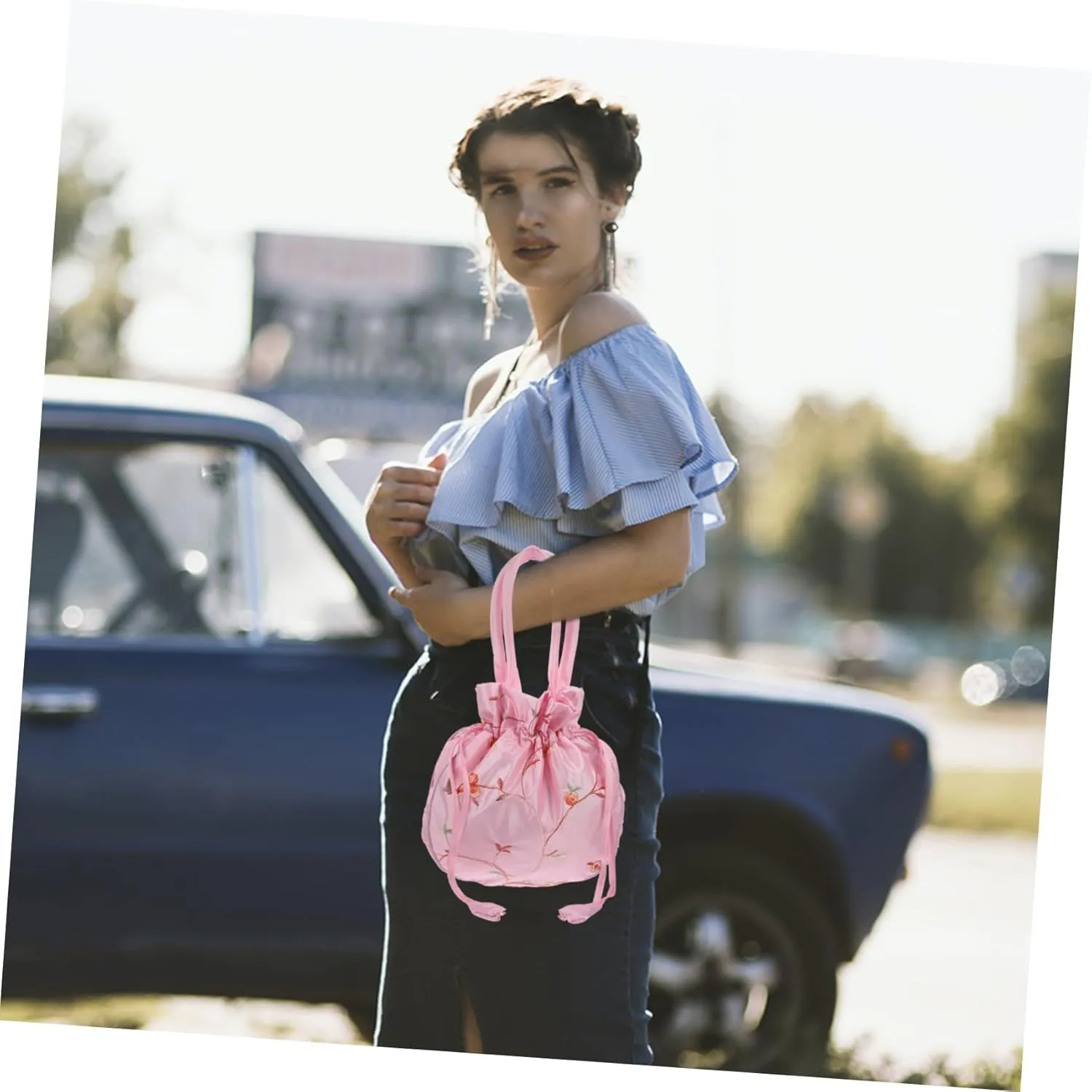 Shoulder Bucket Bag Women Bucket Bag Flower Bucket White Miss Fashion