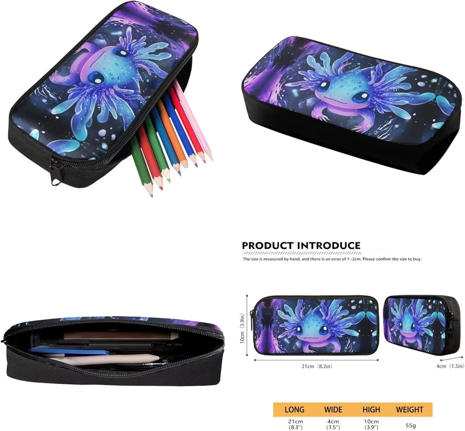 Showudesigns Blue Axolotl Backpack for School Girls Elementary School Bag Boys Bookbag with Lunch Box Pencil Case Water Bottle Holder Daycare Bag Satchel for Kids 17inch Children Daypack