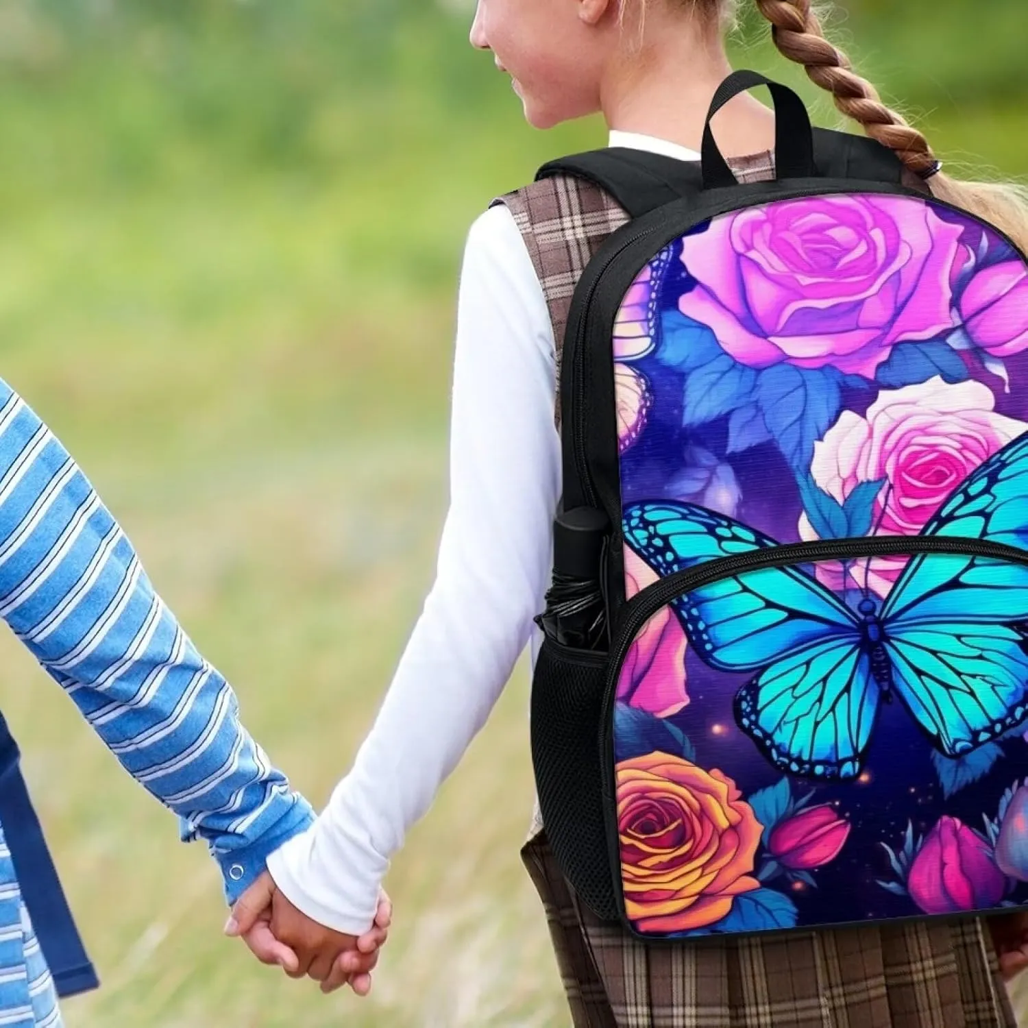 Showudesigns Butterfly Flower School Bags for Girls Backpack 10-12 Years Old Middle School Bookbag Back Bags for Travel Bag 17inch Students Book Bags 4th 5th 6th Grade Casual Daypack Purple