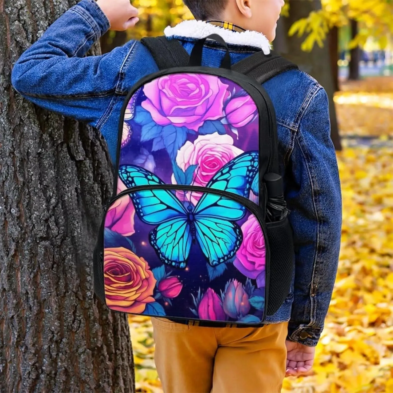 Showudesigns Butterfly Flower School Bags for Girls Backpack 10-12 Years Old Middle School Bookbag Back Bags for Travel Bag 17inch Students Book Bags 4th 5th 6th Grade Casual Daypack Purple