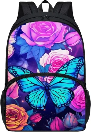 Showudesigns Butterfly Flower School Bags for Girls Backpack 10-12 Years Old Middle School Bookbag Back Bags for Travel Bag 17inch Students Book Bags 4th 5th 6th Grade Casual Daypack Purple