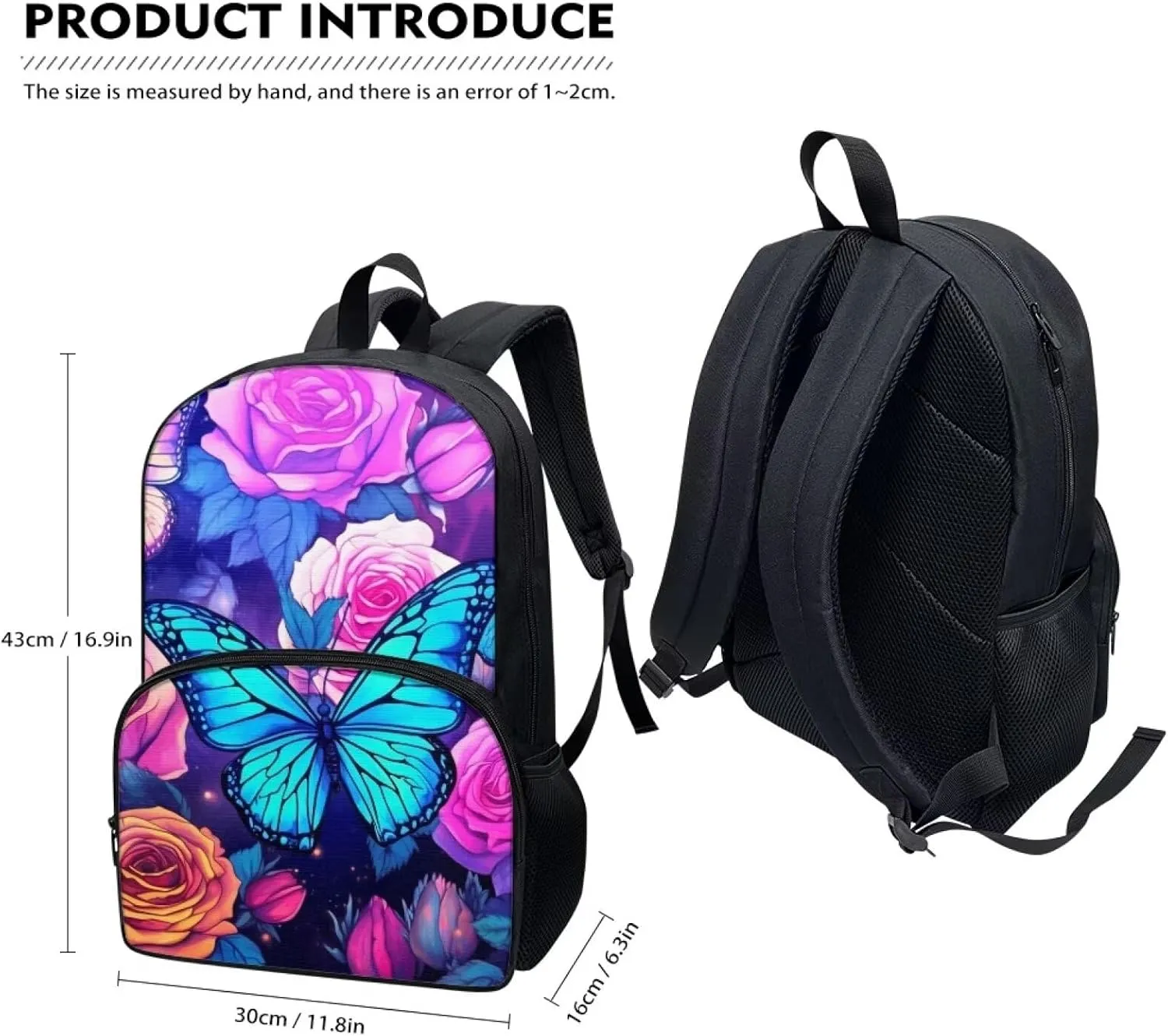 Showudesigns Butterfly Flower School Bags for Girls Backpack 10-12 Years Old Middle School Bookbag Back Bags for Travel Bag 17inch Students Book Bags 4th 5th 6th Grade Casual Daypack Purple