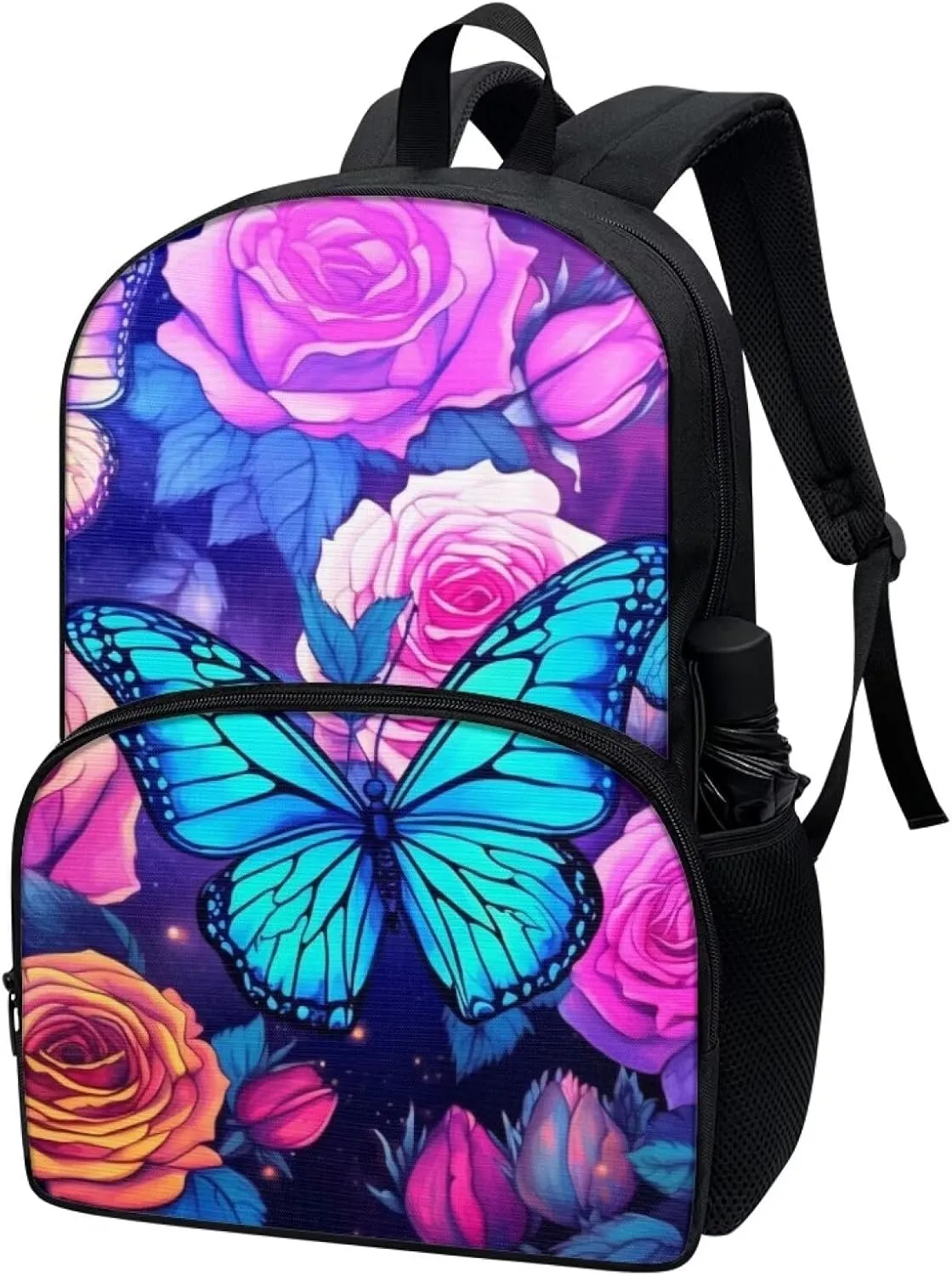 Showudesigns Butterfly Flower School Bags for Girls Backpack 10-12 Years Old Middle School Bookbag Back Bags for Travel Bag 17inch Students Book Bags 4th 5th 6th Grade Casual Daypack Purple