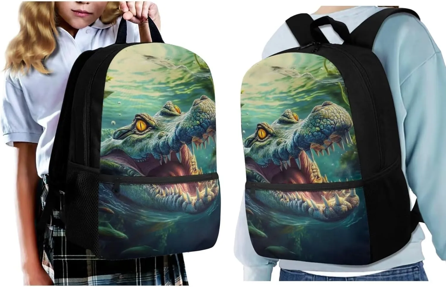 Showudesigns Crocodile Backpack for School Boys 6-7 8-9 10-12 Elementary School Bag and Lunch Bag Set with Pencil Case Water Bottle Holder 4Pcs Kindergarten Middle Bookbag Back Pack Kids Satchel