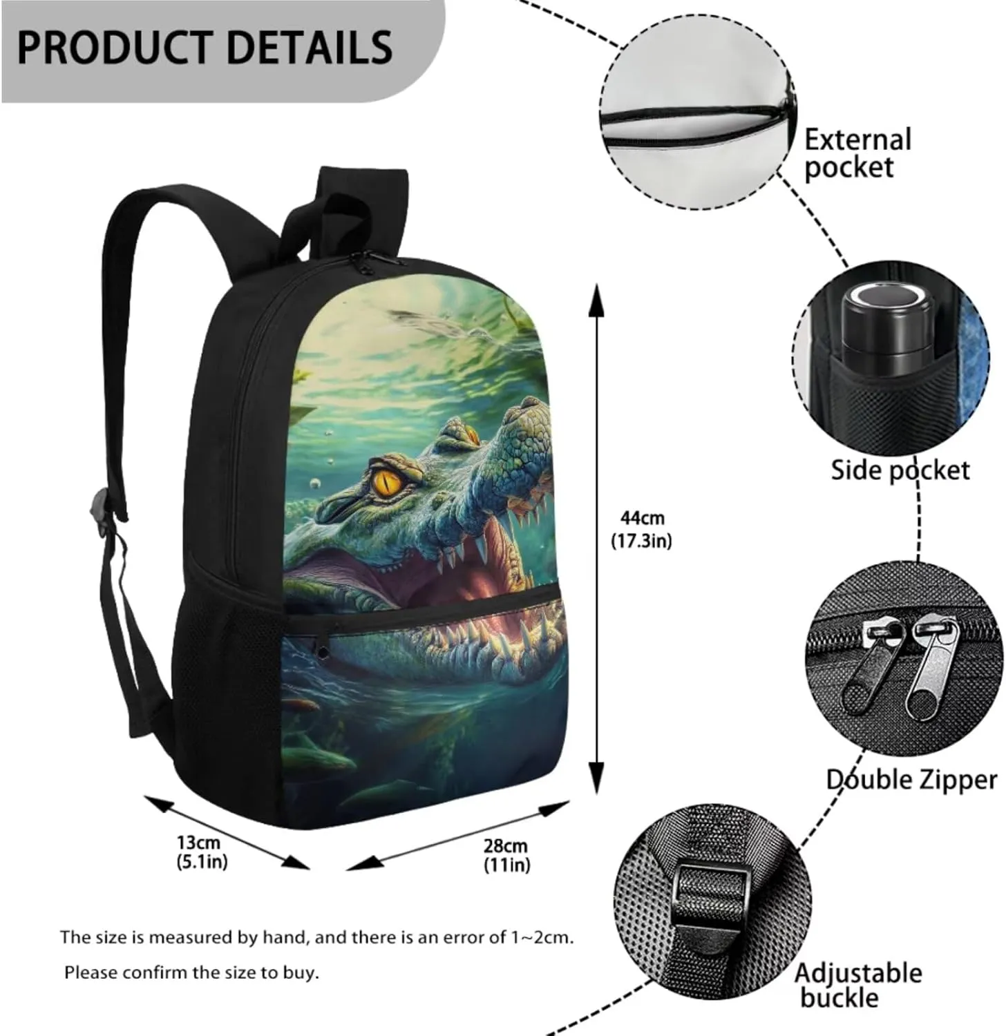 Showudesigns Crocodile Backpack for School Boys 6-7 8-9 10-12 Elementary School Bag and Lunch Bag Set with Pencil Case Water Bottle Holder 4Pcs Kindergarten Middle Bookbag Back Pack Kids Satchel