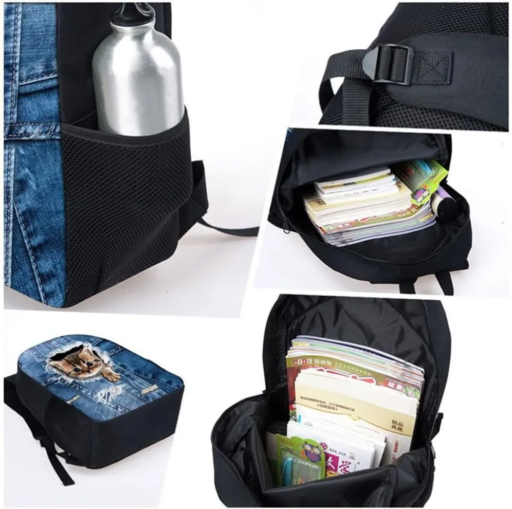 Showudesigns Wolf Backpack for Boys School Bags 3D Graphic Print Kids Bookbags Elementary School Backpack Set with Lunch Bags and Pencil Case Teens