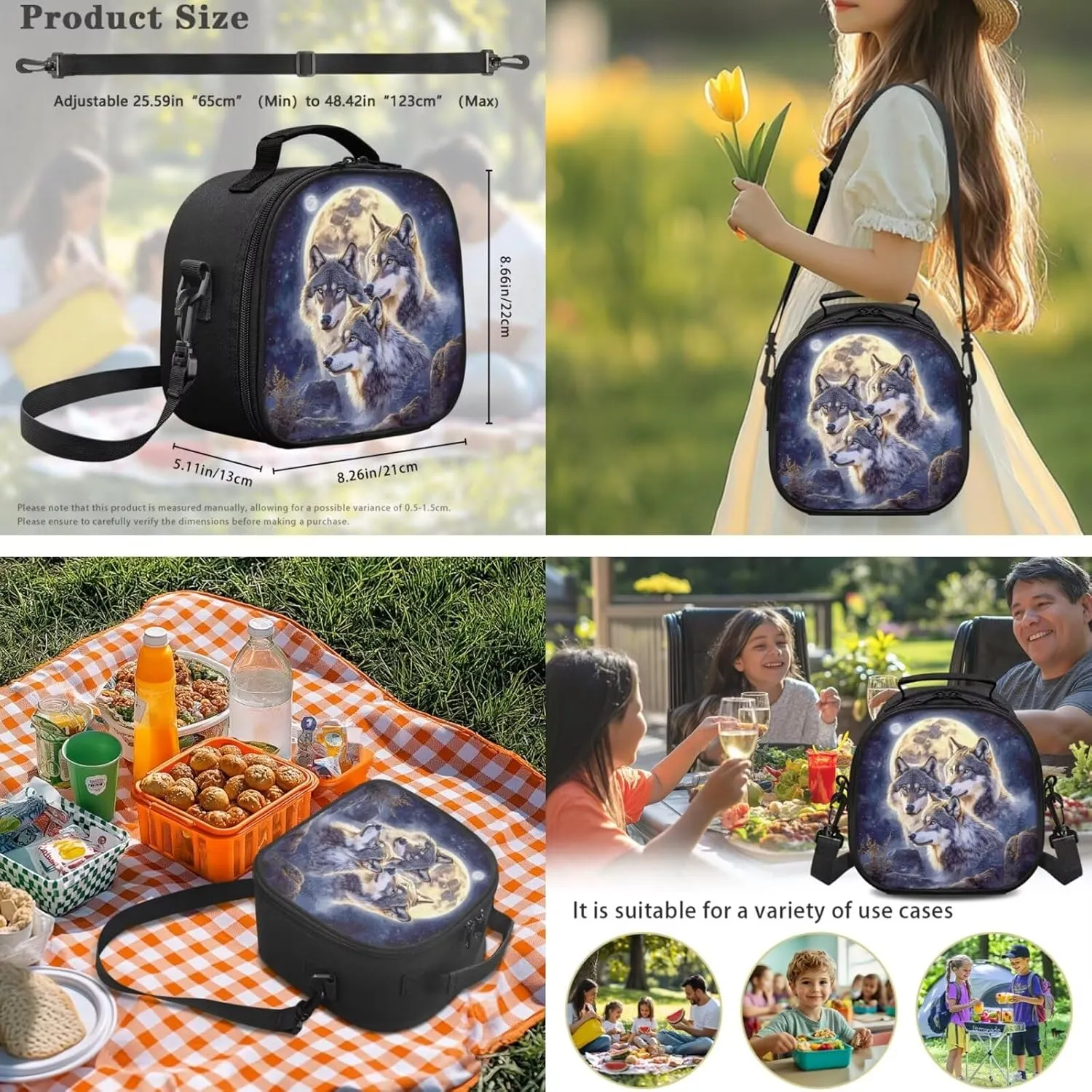 Showudesigns Wolf Backpack for School Boys 4th/6th Grade Girls Bookbag with Lunch Box Pencil Case Water Bottle Holder Elementary Middle School Bag Back Packs for Kids Child Satchel Travel Daypack